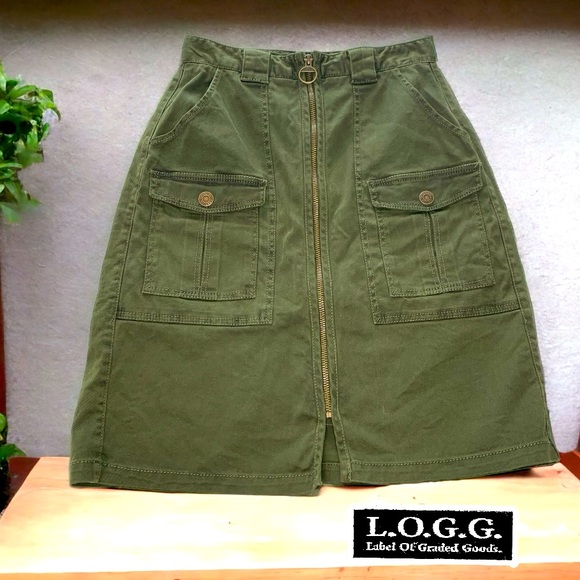 LOGG By H&M Olive zip front midi skirt- 4 - Picture 1 of 3
